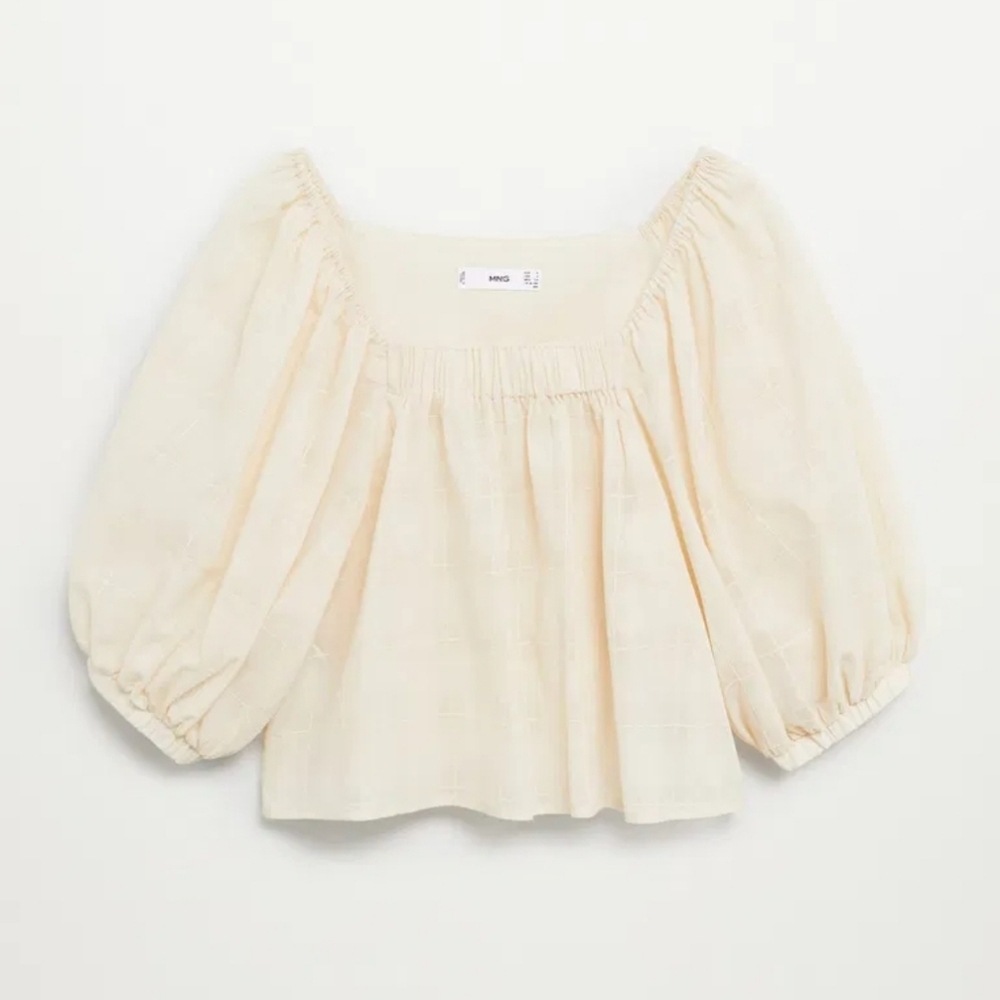 MNG Women's Cream Puff Sleeve Blouse SZ Small